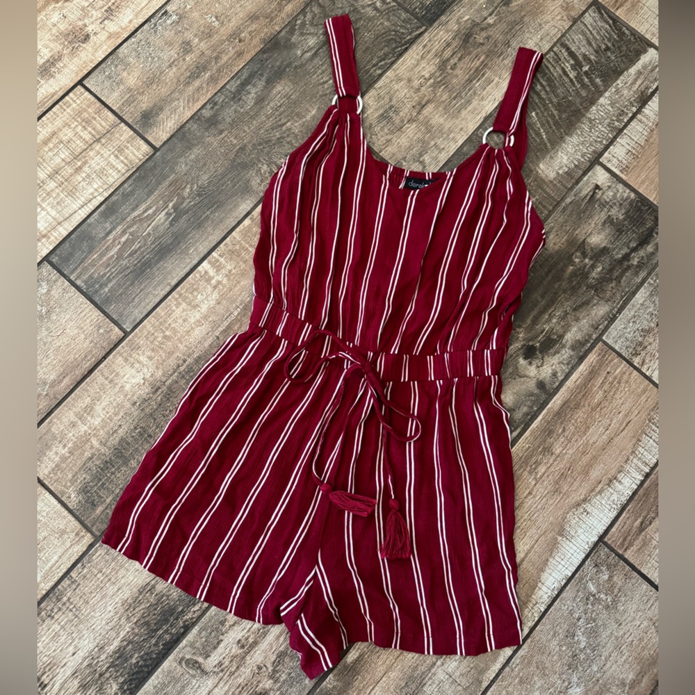 Red and White Striped Romper
